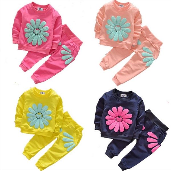 

boys girls daisy outfit 90-120 kids sunflower hoodie tshirt and pants two piece tracksuit 2021 spring sportswear casual cloth suit g12804, White