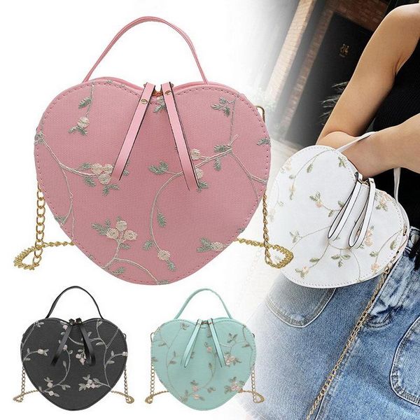 

fashion womens heart shape floral handbag pu leather crossbody bag over shoulder sale-wt