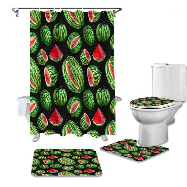 

shower curtains summer fruit watermelon curtain sets non-slip rugs toilet lid cover and bath mat bathroom set1