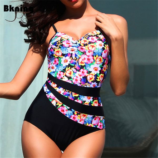 

s- 5xl plus size swimsuit one-piece large swimwear pink floral print badpak female 2020 padded 1 one piece swim suit 2xl 3xl 4xl t200708, White;black