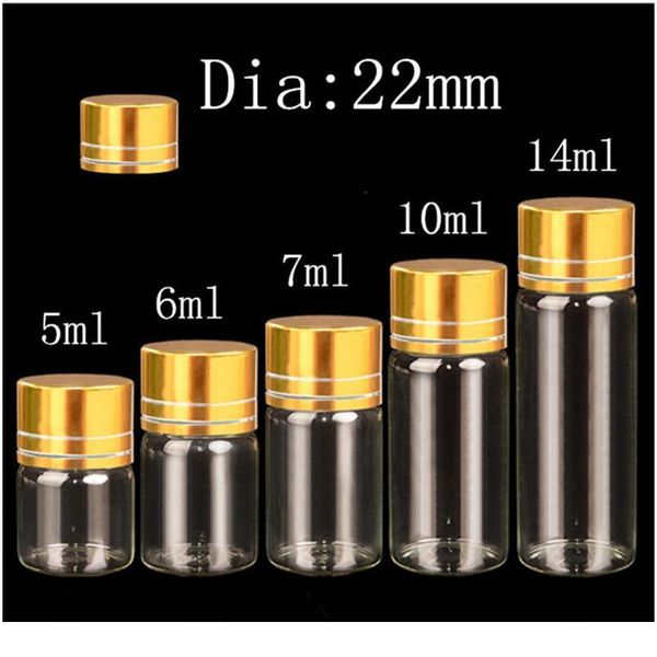 

jars glass bottles with aluminium gold screw caps empty glass bottles 5ml 6ml 7ml 10ml 14ml crafts bottles 100pcs bbyehl