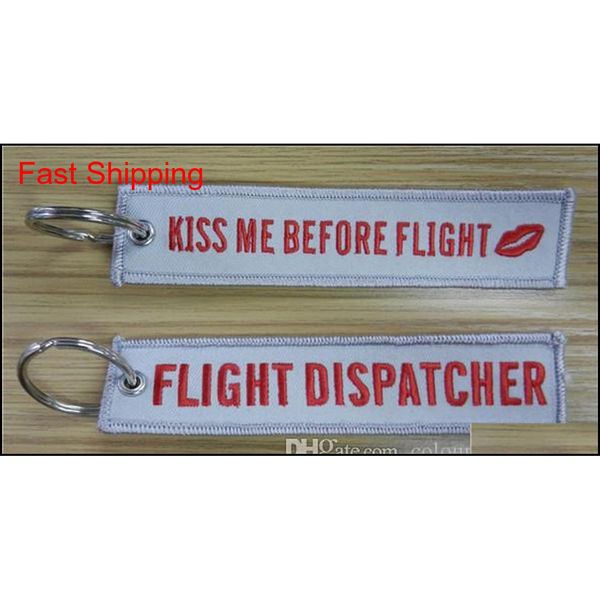

flight dispatcher kiss me before flight customized oem fabric embroidery keychains 13 x 2.8cm 100pcs lot r0hgc, Silver
