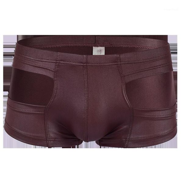 

men u convex pouch faux leather shiny boxers breatherable boxer shorts cool male gay wear underwear erotic lingerie fx121, Black;white
