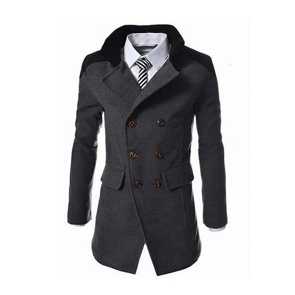 

new english style jackets for men autumn winter mandarin collar wool blend double breasted coat thick overcoats, Tan;black