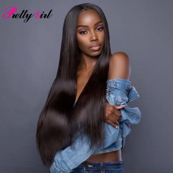 

pretty girl hair 4x4 straight lace closure hair wig pre plucked peruvian remy natural hairline human wigs for black women, Black;brown