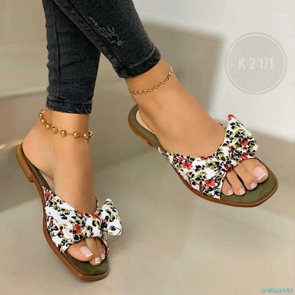 

sweet women bowknot slippers 2020 summer casual beach slip on platform ladies sandals floral print female sandals big size 431, Black