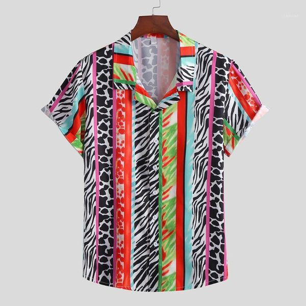 

feitong hawaiian shirt men beach shirts 2020 summer fashion casual multi-color print short sleeve shirt blouse1, White;black