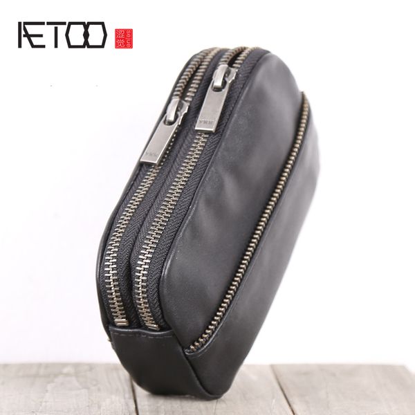 

hbp aetoo handmade leather wallet head cow wallet storage small bag men and women, Red;black