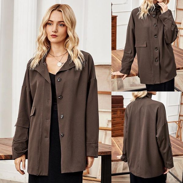 

women's casual long sleeve stand collar single breasted cardigan casual coat, Black;brown