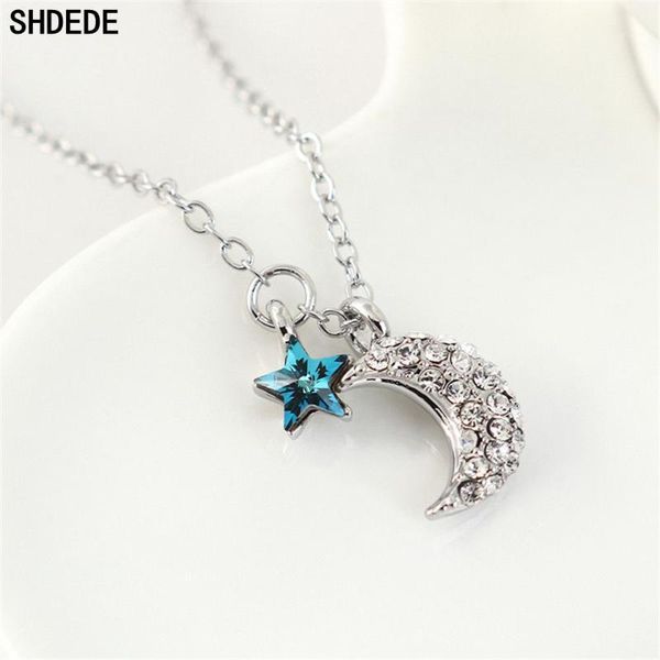 

shdede austrian crystal moon and star necklaces pendants for women party fashion jewelry gift casual bijoux +325341, Silver