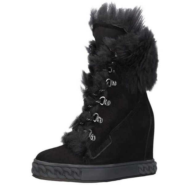

fur black girls замша 8 см высота увеличение зимы прогрев круглый toe lace up front клин короткие моды лодыжки punk сапоги женщина