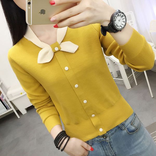 

women's bottom coat autumn and winter wear 2020 new bow neck slim long sleeve sweater short women