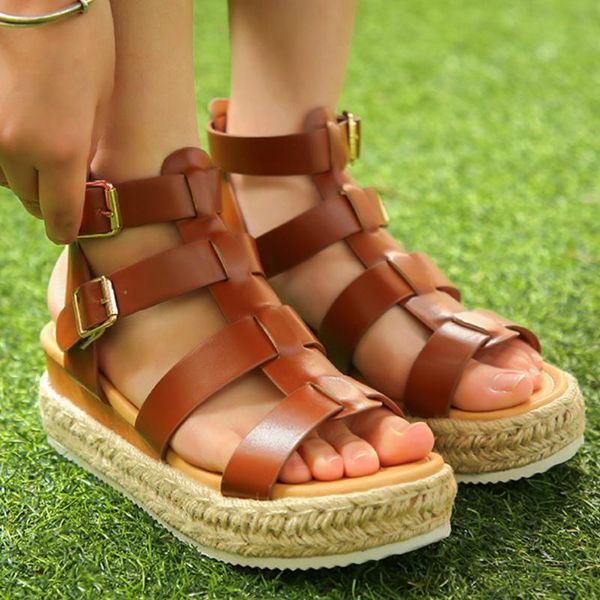 

summer women gladiator sandals platform wedges heels peep toe ankle buckle 2020 rome casual beach ladies shoes zapatos de mujer, Black