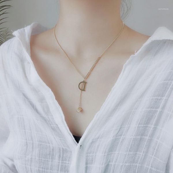 

new fashion titanium steel long tassel d letter pendant necklace for women girls party prom daily life fashion necklace jewelry1, Silver