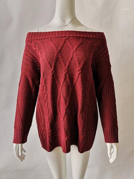 

2019 knitted sweater europe and america autumn and winter warm thick twist off shoulder sweater women 668031, White;black