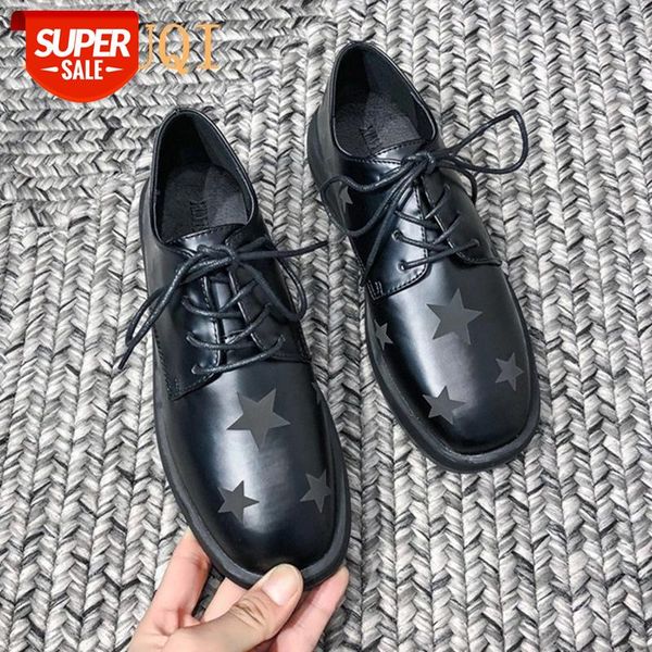 

aiyuqi women shoes 2020 new spring wild round head lace-up single shoes women retro stars thick heel british women's #dw3q