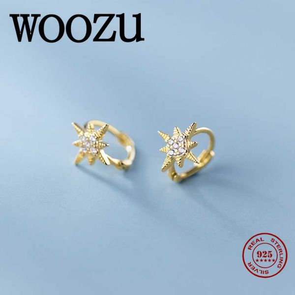 

hoop & huggie woozu real 925 sterling silver white zircon simple star earrings for fashion women party wedding fine jewelry accessories, Golden;silver