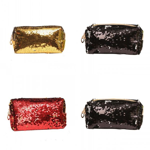 

girl portable fashion cosmetic bag women solid color mermaid sequins make up storage bags multicolor new arrival 7st j2