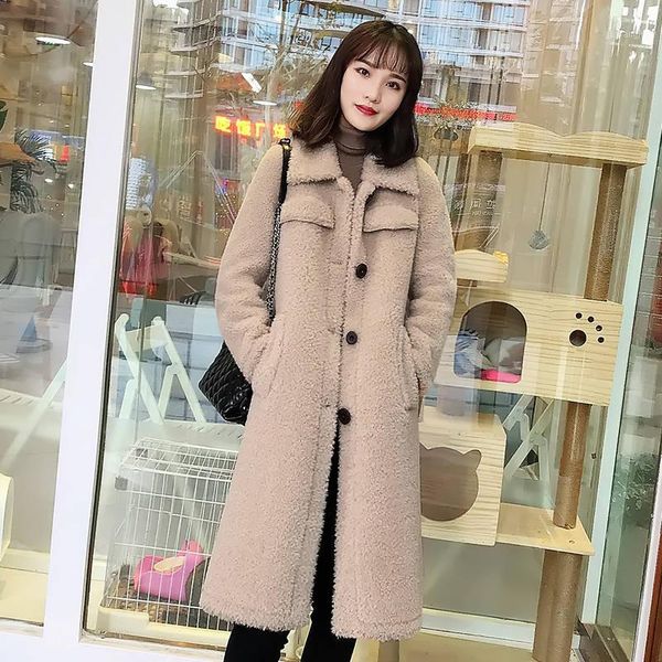 

lambs wool winter jacket women single-breasted long warm parka mujer thick lambswool plush women winter jacket coats c59711, Black