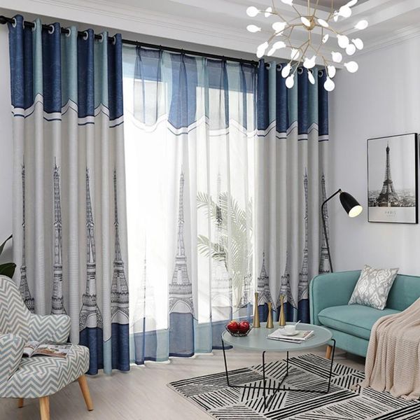 

castle printing blackout curtain blue 100*250cm wide*length perforated 2pcs