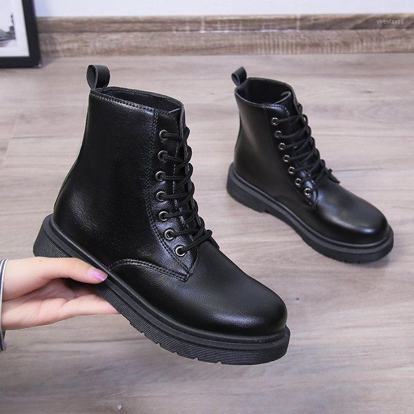 

women boots spring autumn new round toe platform ankle boots casual comfort fashion lace up female combat1, Black