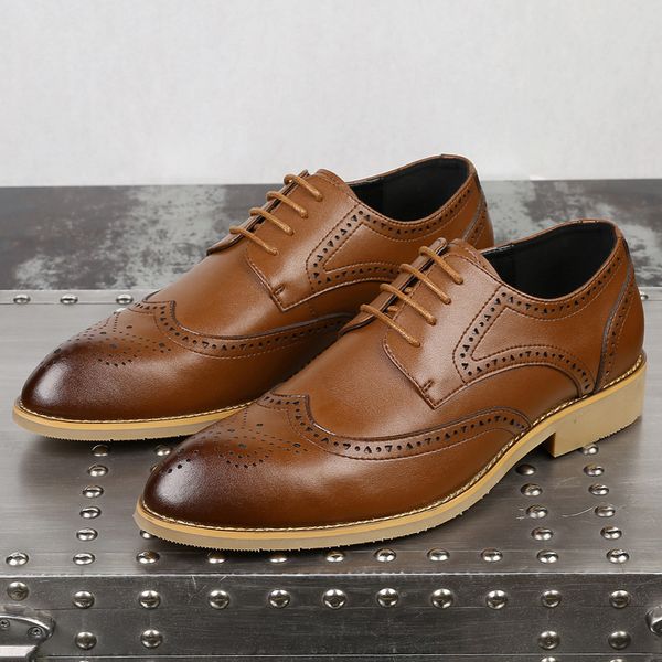 

dress shoes yomior cow real leather business men formal loafers vintage italian wedding oxfords brogue, Black