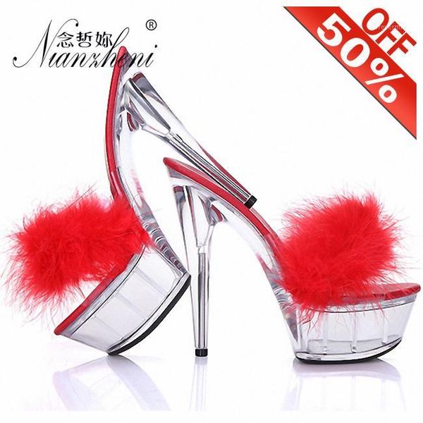 

slippers summer 's hair shallow open toe women's 6 inches fetish trend 15cm high heeled shoes thick platform models1, Black