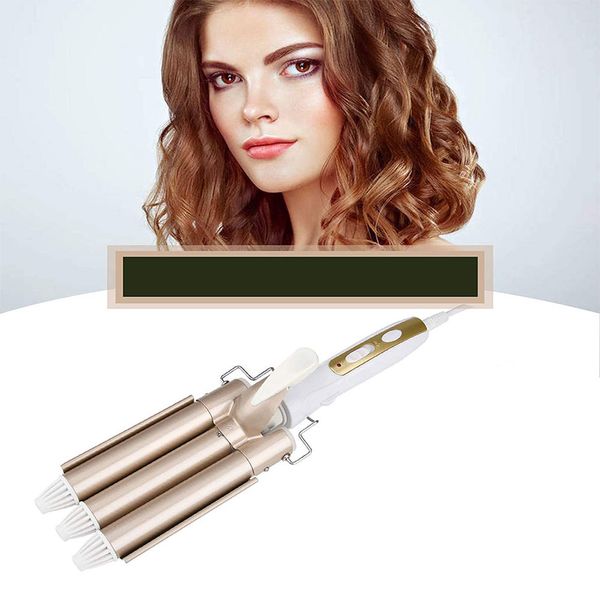 

3 barrel curling iron wand, hair waver crimper temperature adjustable ceramic beach waves curling iron, ceramic tourmaline triple barrels