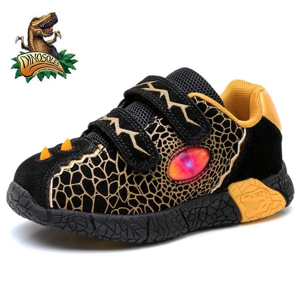 

dinoskulls kids autumn winter shoes boys led glowing sneakers 2020 new fashion suede warm tennis toddler light school run shoes, Black