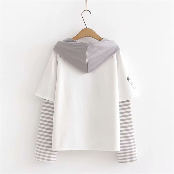 

merry pretty cotton women's letter print striped patchwork hoodies sweatshirts spring long sleeve hooded tracksuit pullover 201103, Black
