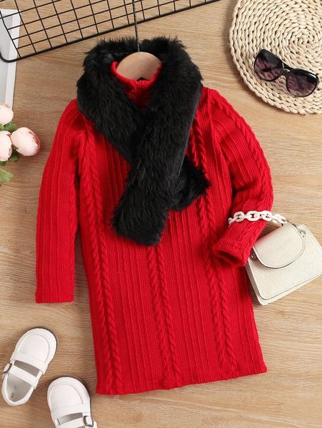

toddler girls mock neck dress & fuzzy scarf she, Red;yellow