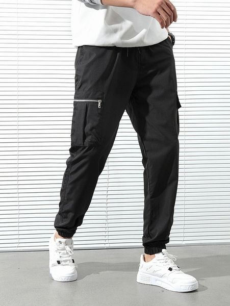 

men utility pocket drawstring waist joggers t5rc#, Black