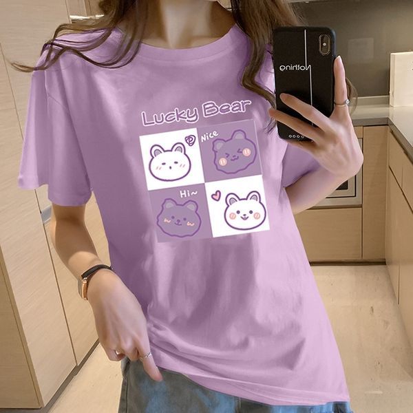 

kqpol большого пальто топа топ рукав женской одежда 2020 лето корейского стиль новой мультфильм печати рыхлого фиолетовую короткого размера, White