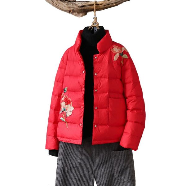 

2020 new fashion autumn white duck down jackets female ultra light down parka short embroidery winter women outwear, Black