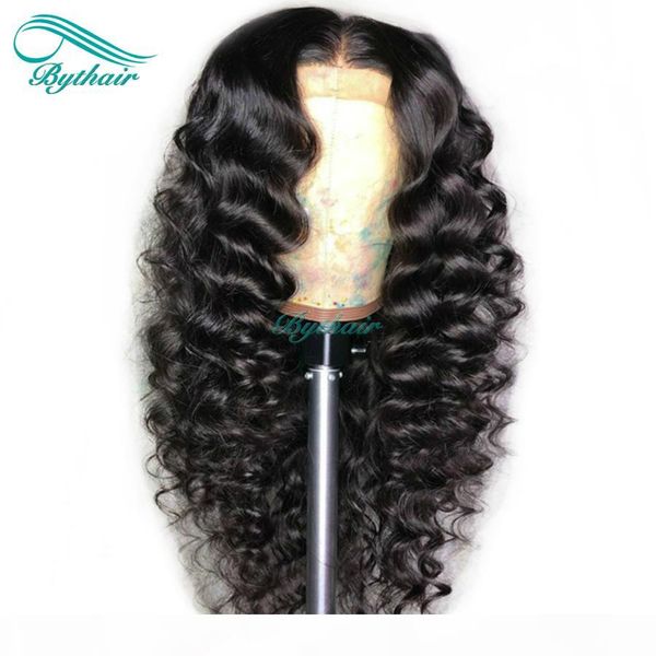 

high density peruvian virgin hair loose curly glueless lace front human hair wigs pre plucked hairline lace front wig with baby hair bythair, Black;brown