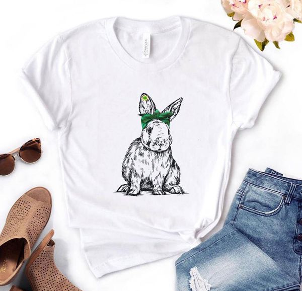 

women t shirt green bandana rabbit print tshirt women short sleeve o neck loose t-shirt ladies causal tee shirt clothes, White
