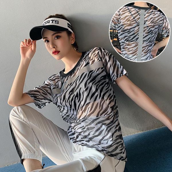 

yoga outfits sports t-shirt women blouse loose quick-dry reflectivefor fitness short-sleeve clothes gym, White;red