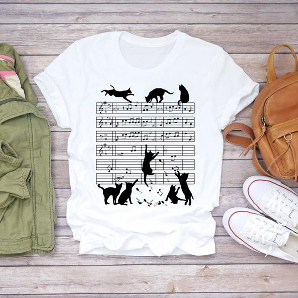 

women cartoon cat pet animal short sleeve style 90s print lady t shirts womens graphic t shirt ladies female tee shirt, White