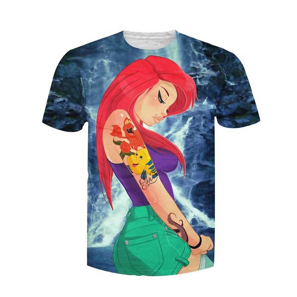 

3d ariel the young sea princesses cartoon character 3d print shirts horror humor horror men clothing