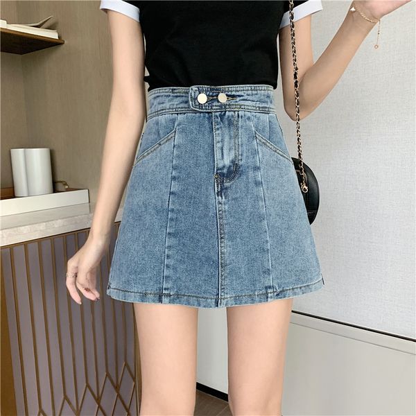 

2021 New Two colours S-XL spring and you will see a line Korean style mini waist jeans skirt women's girls (z5007) JBTO, Black