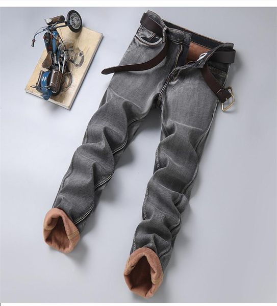 

men's jeans plus size 36 38 40 smoky gray men clothing 2021 winter warm button full length mens regular, Blue