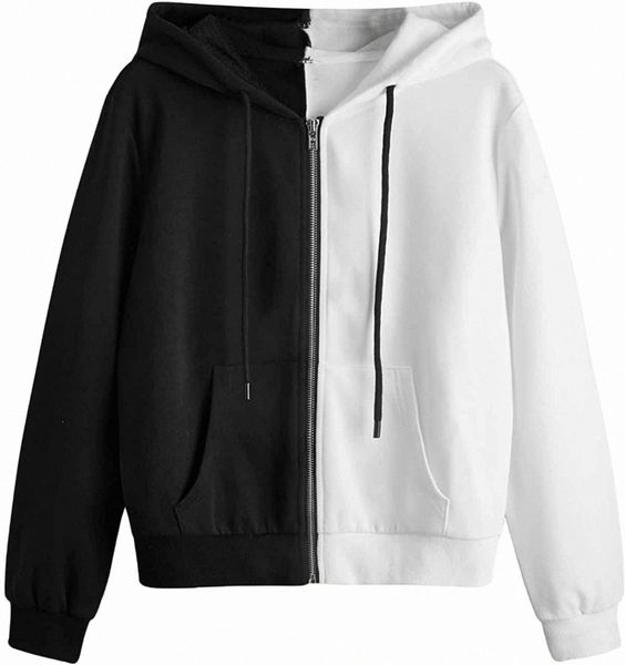 

women's long sleeve full zip hoodie heart print sweatshirt with pockets u1tk#, Black