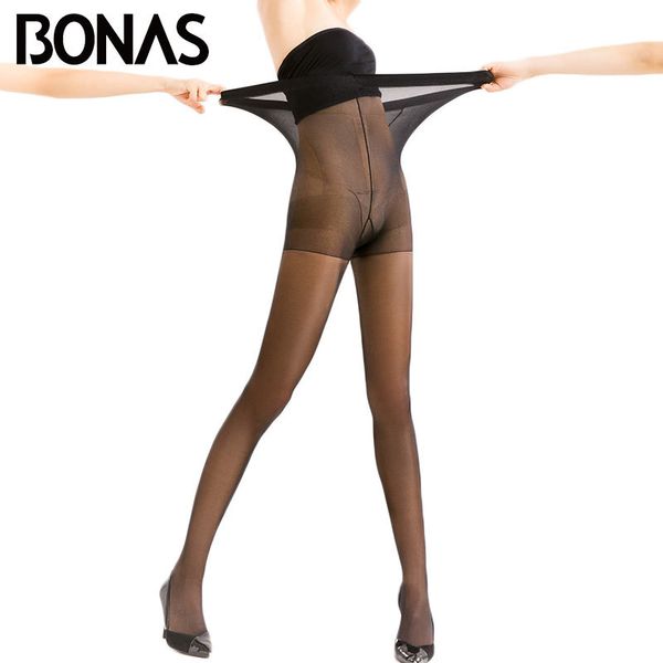 

bonas 10d ultra-thin breathable women bright silk pantyhose sun protection nylon tights stretchy slim stockings, Red;black