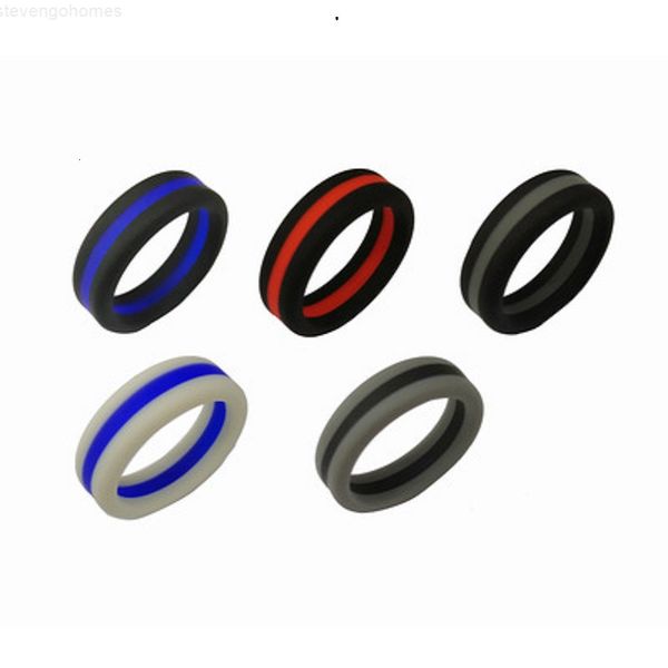 

flexible double color silicone wedding rings 8mm 5colors sport band for women men comfortable fit lightweigh ring cheap, Slivery;golden