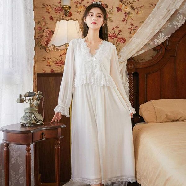 

women's sleepwear cotton dress v neck long white nightgown princess flower embroidered lace homewear 2021 phoentin fg316, Black;red