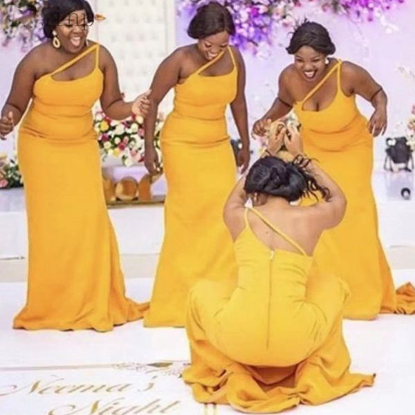 

2022 yellow mermaid bridesmaid dresses chiffon one shoulder custom made plus size maid of honor gown country wedding formal wear vestidos, White;pink