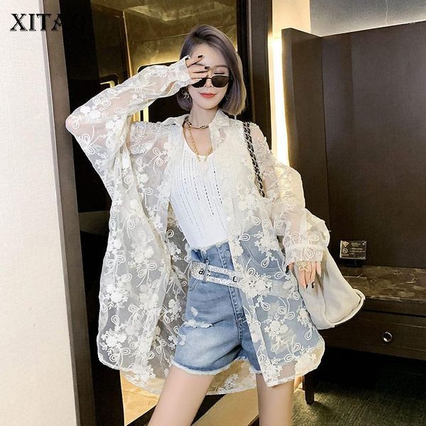 

xitao lace diamonds loose blouse women 2020 autumn tide fashion new style turn down collar long sleeve perspective shirt zp22751, White