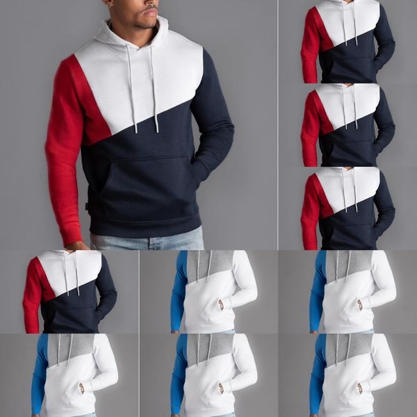 

0jdcp autumn men's pullover stitching contrast color sweater casual pullover stretch sports hooded sweater men's 60a05, Black