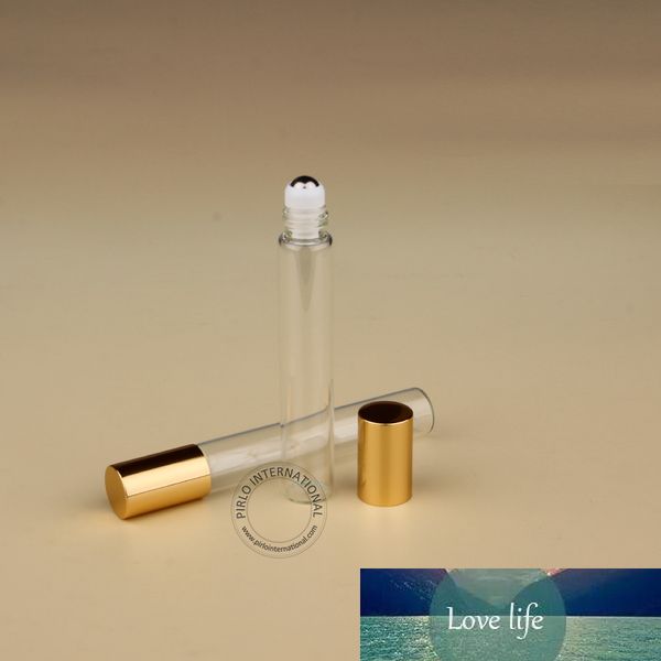 100pcs / Lote Atacado 8ml Roll On BottleEssential Oil recarregáveis ​​Perfume Container Desodorante Ouro Lid pequenas embalagens
