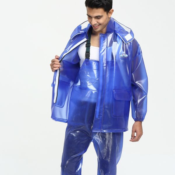 Wasserdichter Overall Transparente Männer Regenjacke Undurchlässige PVC Dicke Regenhose Chubasquero Hombre Wet Weather Gear AC50RC 201110
